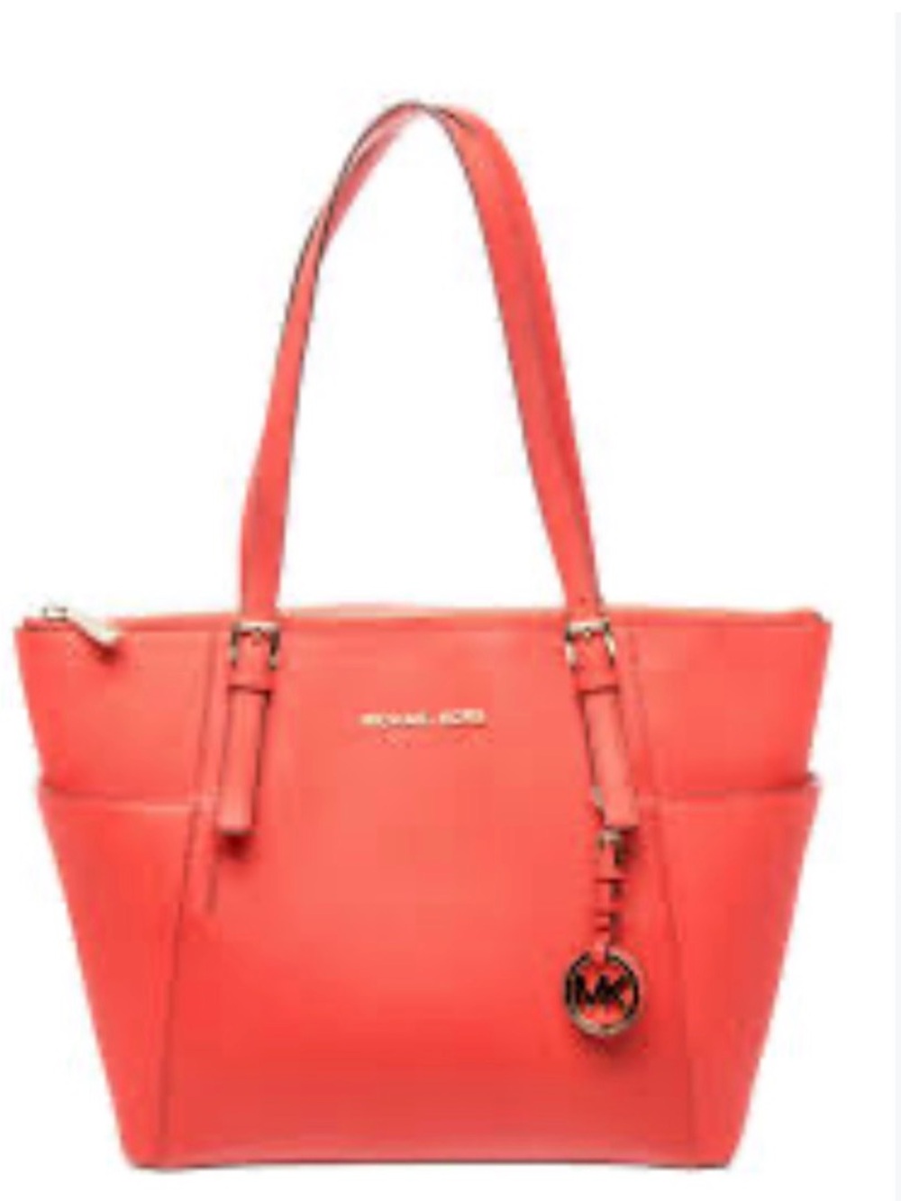 MICHAEL KORS CHARLOTTE LARGE SAFFIANO LEATHER TOTE CORAL COLOR